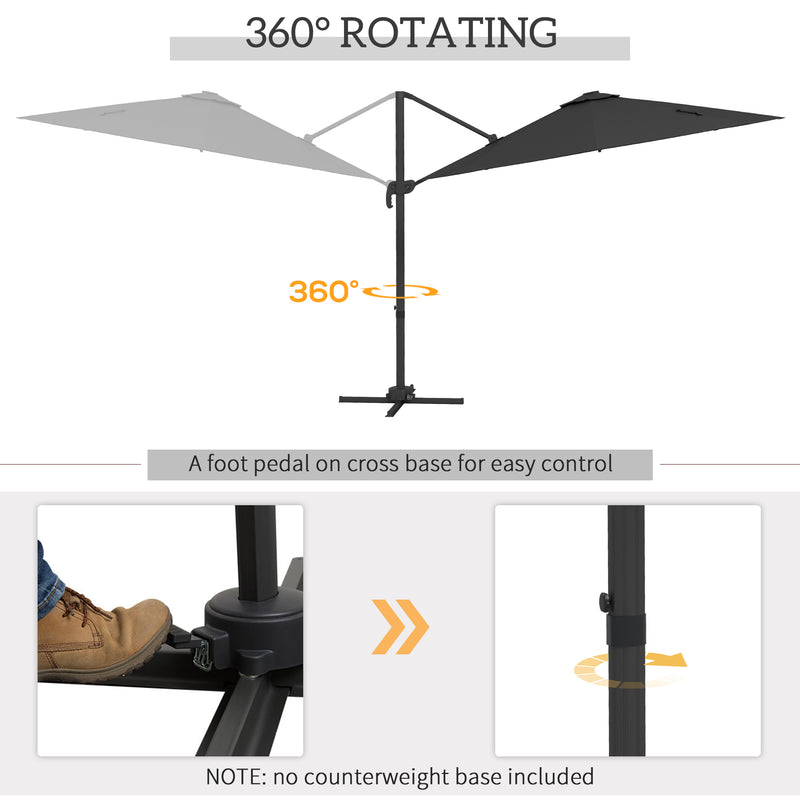 Dark Grey 3m Cantilever Garden Parasol With Base And Solar LED Lights For Shade