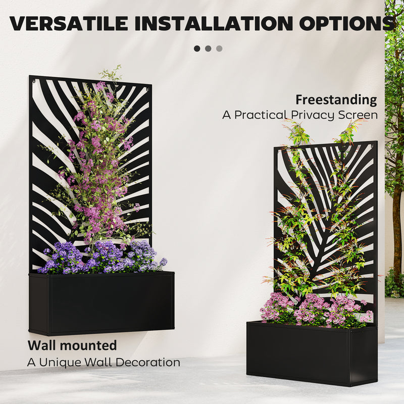 Metal Planter with Leaf Trellis for Climbing Plants and Outdoor Gardening Black