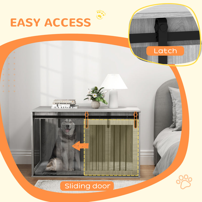 Extra Large Dog Crate Furniture with Removable Cushion and Storage Shelf Grey