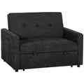 2 Seater Sofa Bed for Small Spaces with Adjustable Backrest and Storage Pockets Black AOSOM