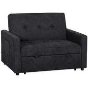 2 Seater Sofa Bed for Small Spaces with Adjustable Backrest and Storage Pockets Black AOSOM