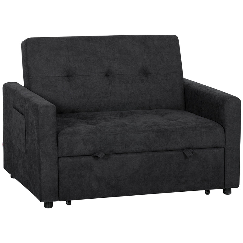 2 Seater Sofa Bed for Small Spaces with Adjustable Backrest and Storage Pockets Black AOSOM