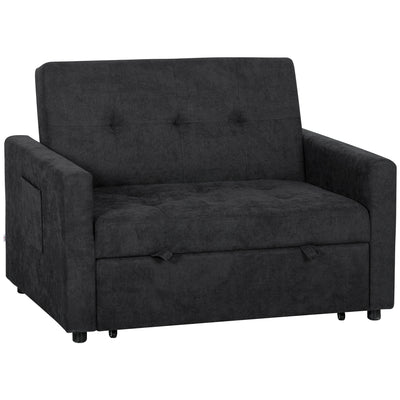 2 Seater Sofa Bed for Small Spaces with Adjustable Backrest and Storage Pockets Black AOSOM