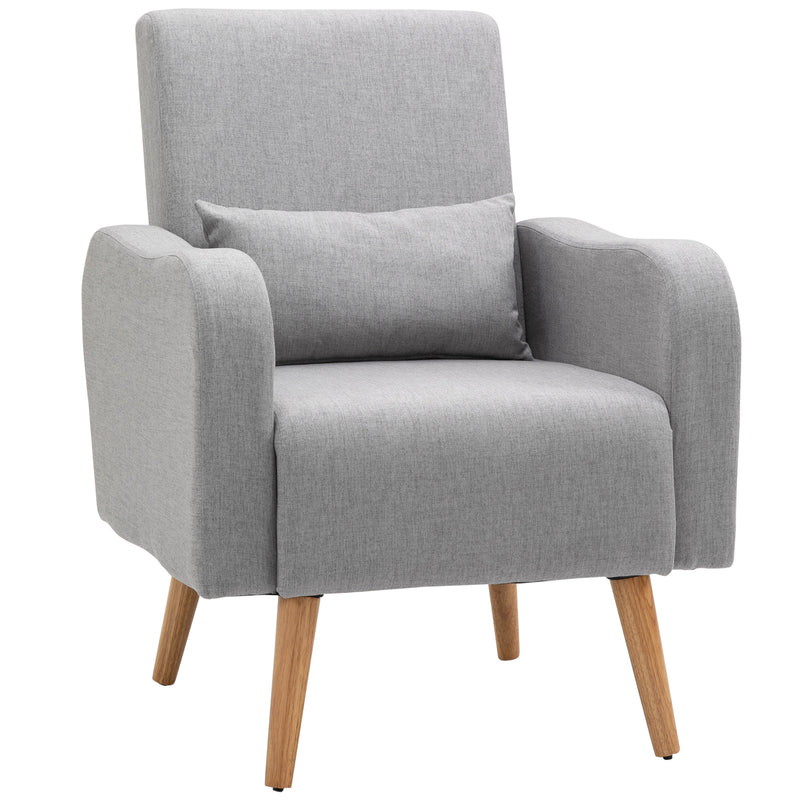 Linen Touch Upholstered Accent Armchair with Cushion for Living Room Comfort Grey