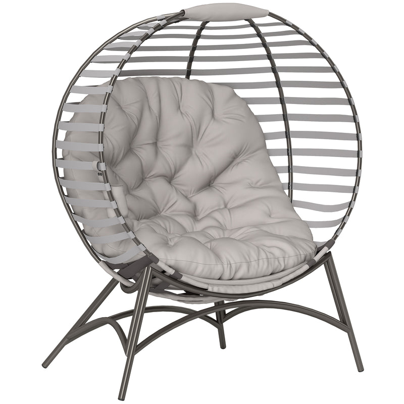 Light Grey Rattan Egg Chair with Cushion and Side Pocket for Garden Comfort by Outsunny