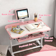 Pink Height Adjustable Kids Desk and Chair Set with Tilted Desktop by AIYAPLAY