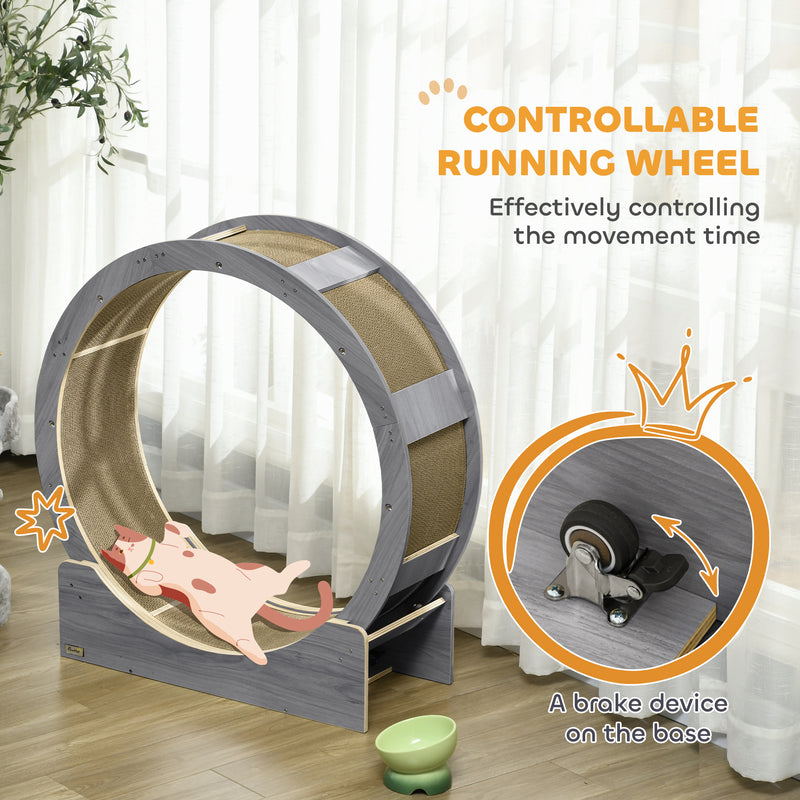 Grey Cat Exercise Wheel with Brake and Scratching Pads by PawHut