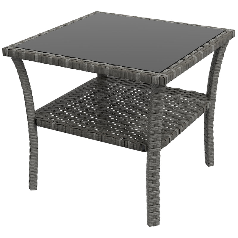 Grey Rattan Square Outdoor Coffee Table With Storage Shelf Ideal For Patio or Garden Use