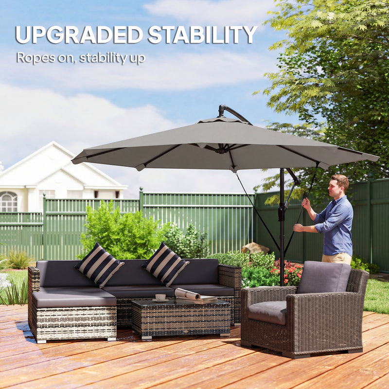 3m Cantilever Garden Parasol with Large Canopy for Shaded Outdoor Seating, Light Grey
