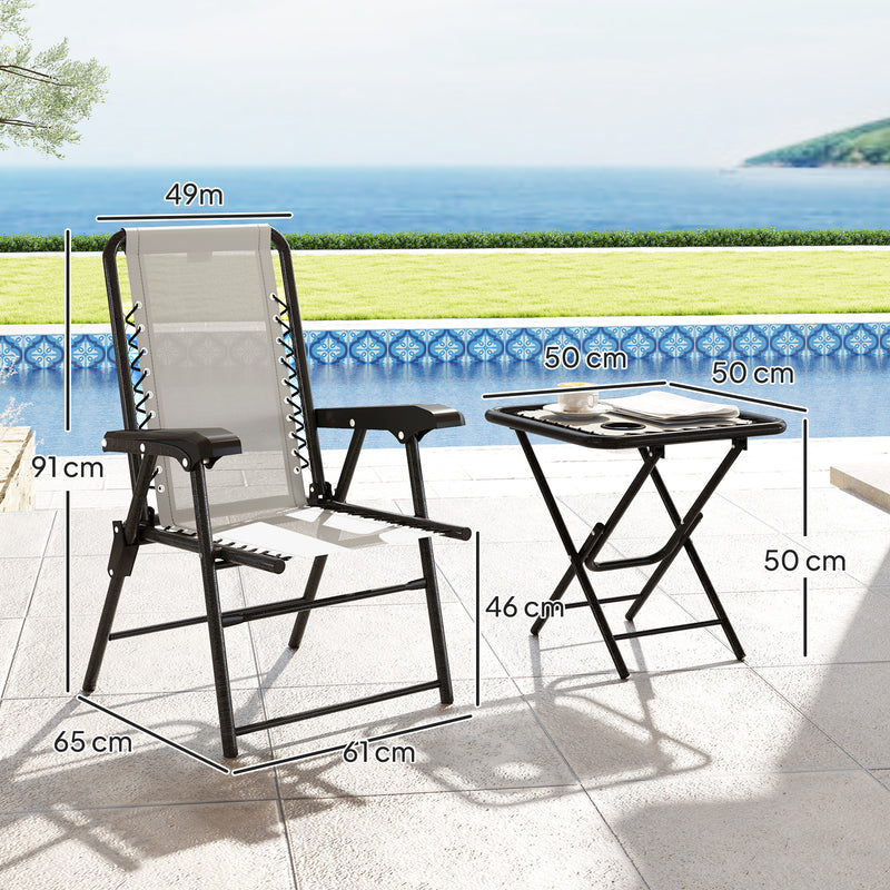 3 Piece Garden Bistro Set For Balcony Or Patio With Foldable Table and Chairs, Cream White Outsunny