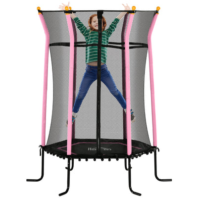 Pink Kids Trampoline with Safety Enclosure for Ages 3-10 by HOMCOM Homcom