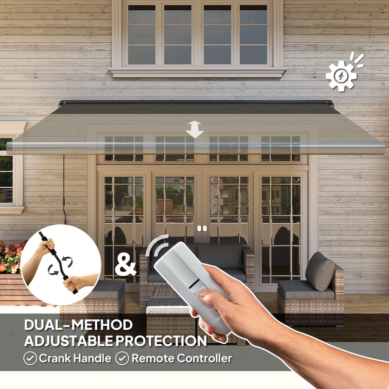 Dark Grey 4 x 3m Electric Retractable Awning with Remote Control and UPF50+ Canopy by Outsunny