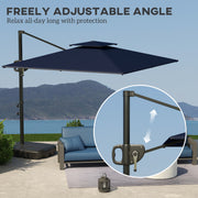 Dark Blue Cantilever Parasol with Weighted Base Square Hanging Umbrella with Crank Tilt by Outsunny