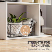 White Bookcase - Modern 5 Tier S Shaped Design For Home Office or Living Room - 60x24x185cm Homcom