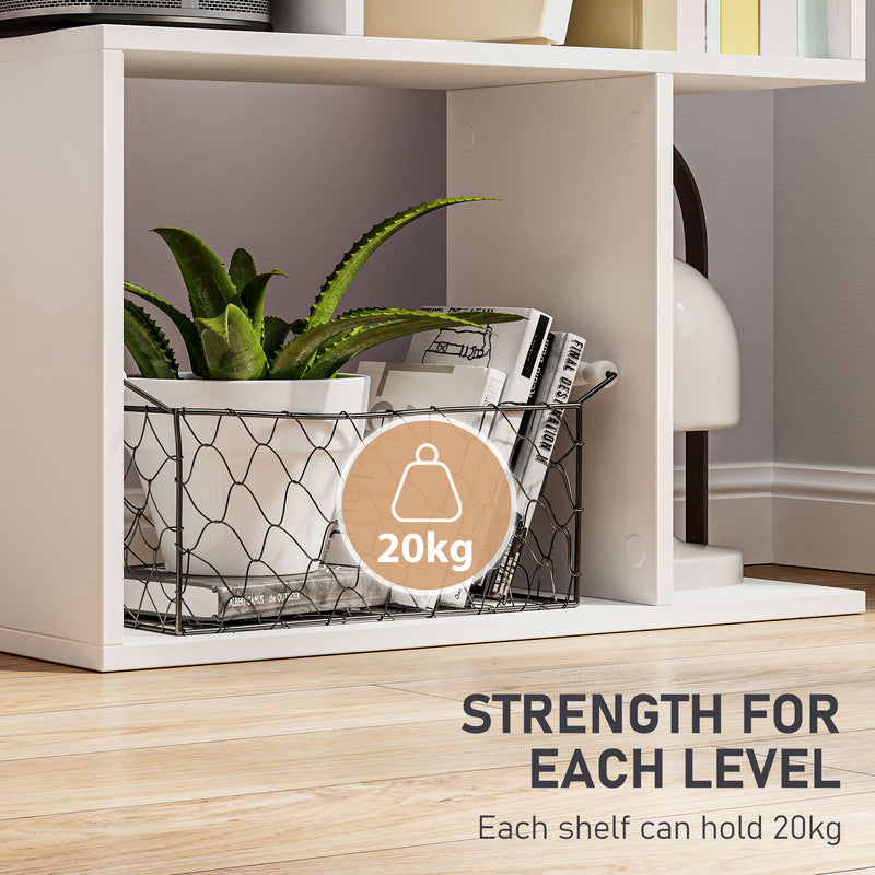 White Bookcase - Modern 5 Tier S Shaped Design For Home Office or Living Room - 60x24x185cm Homcom