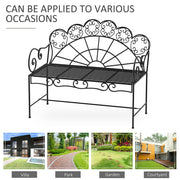 Outsunny Metal Garden Bench Loveseat with Slatted Seat, Black AOSOM