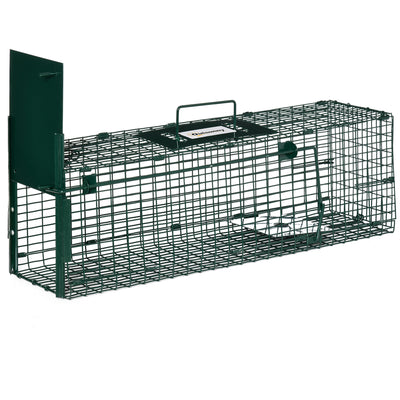 Heavy Duty Metal Rat Trap Cage for Small Animal Control with Single Door Dark Green AOSOM