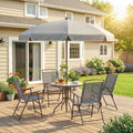 4 Seater Garden Dining Set with Foldable Chairs and Parasol for Outdoor Dining Dark Grey Outsunny