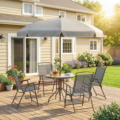 4 Seater Garden Dining Set with Foldable Chairs and Parasol for Outdoor Dining Dark Grey Outsunny