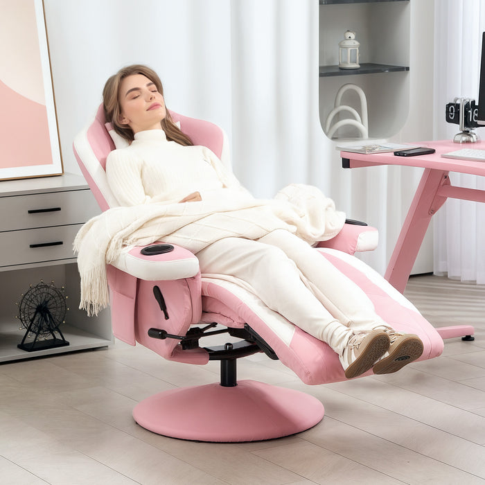 Pink PU Leather Manual Recliner Armchair with Adjustable Leg Rest and 360Â° Swivel by HOMCOM
