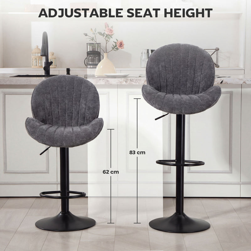 Adjustable Swivel Bar Stools with Curved Backrest for Kitchen Counters Grey and Black AOSOM