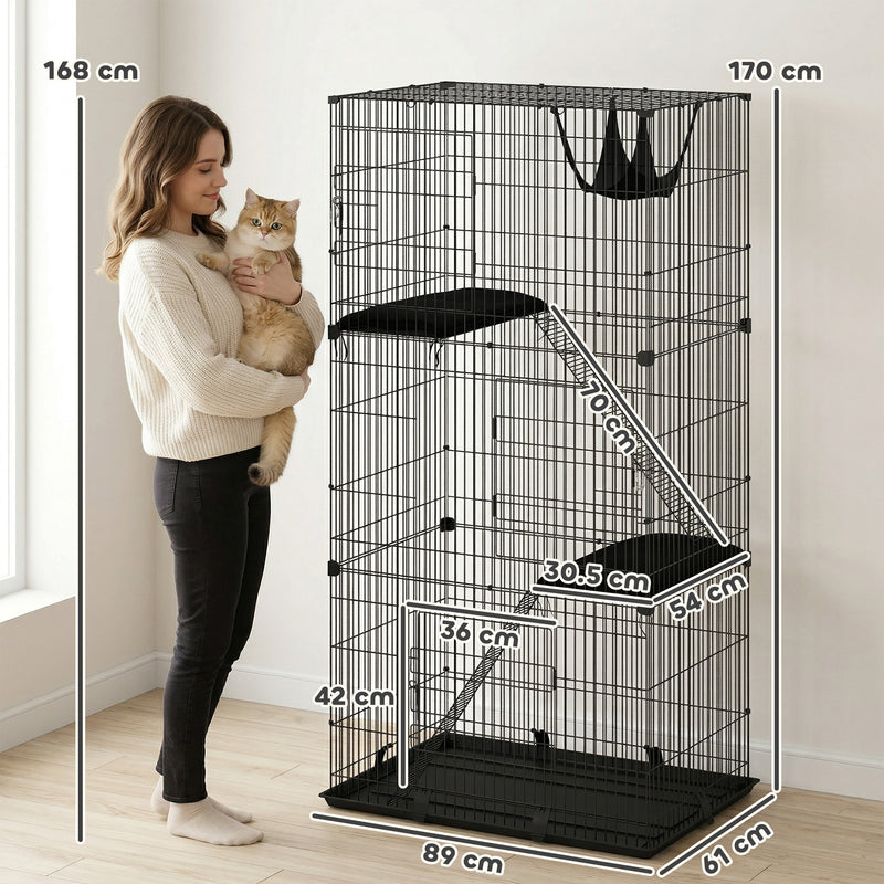 Indoor Cat Cage With 3 Tiers for Safe Play and Easy Cleaning Black