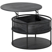 Charcoal Grey Round Lift Top Coffee Table With Storage Shelf For Living Room Or Office