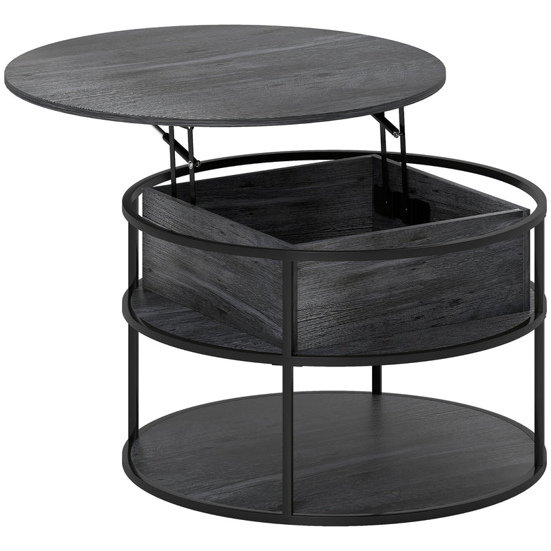 Charcoal Grey Round Lift Top Coffee Table With Storage Shelf For Living Room Or Office