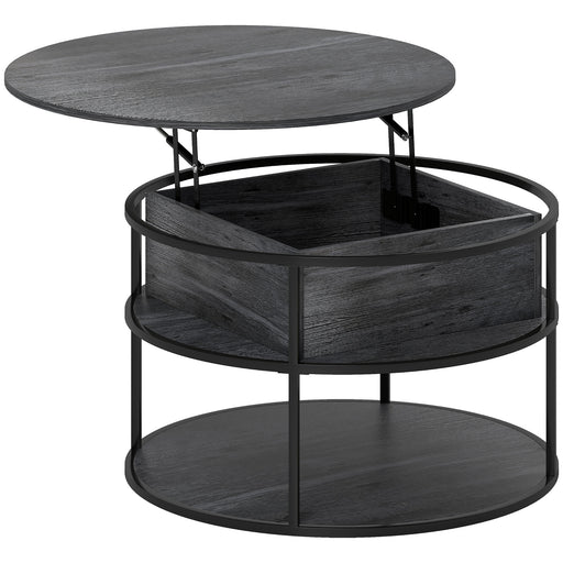 Charcoal Grey Round Lift Top Coffee Table With Storage Shelf For Living Room Or Office