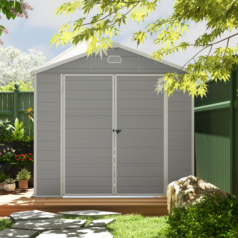 Grey Plastic Garden Shed With Foundation Kit, 7.9ft x 6.2ft by Outsunny