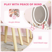 Kids Vanity Table and Chair Set with LED Mirror and Storage for Ages 3 and Up White AOSOM