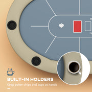 10 Player Folding Poker Table with Cup Holders and Padded Edge for Home Games Brown Blue AOSOM