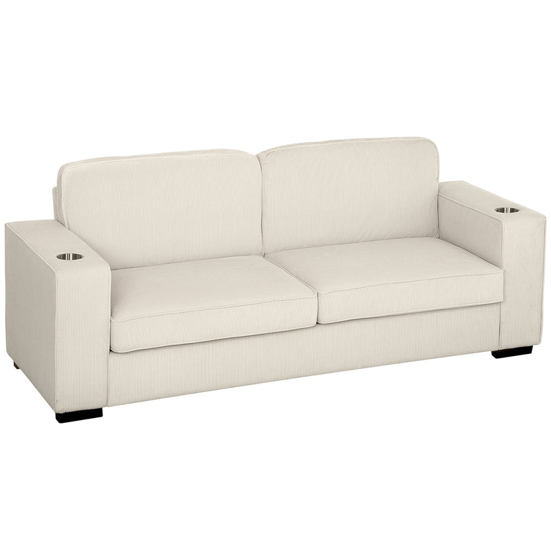 Cream White Three Seater Sofa with Spring Cushions Modern Design for Living Room Comfort by HOMCOM