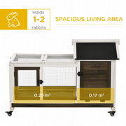 Wooden Rabbit Hutch with Removable Tray and Wheels for Outdoor or Indoor Use Brown
