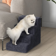 Dark Grey Four Step Dog Stairs With Washable Cover For Small Pets To Reach High Beds AOSOM