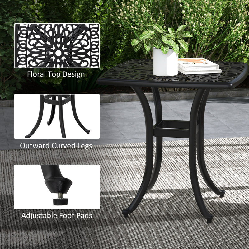 Black Square Cast Aluminium Garden Bistro Table With Umbrella Hole For Patio Or Balcony Outsunny
