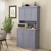 Tall Freestanding Kitchen Cabinet With Drawer and Open Countertop For Storage, Grey