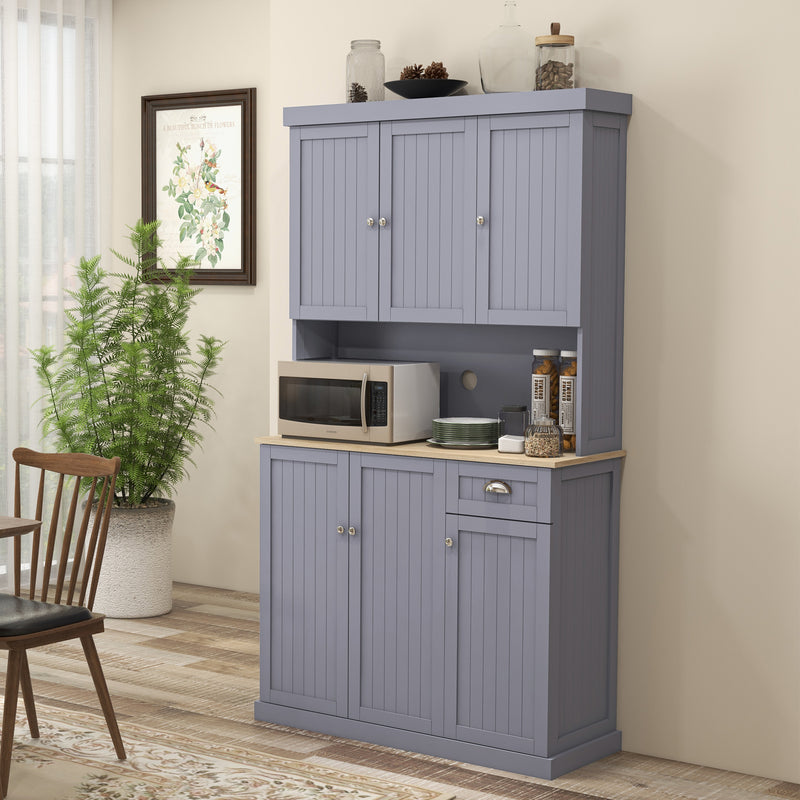 Tall Freestanding Kitchen Cabinet With Drawer and Open Countertop For Storage, Grey