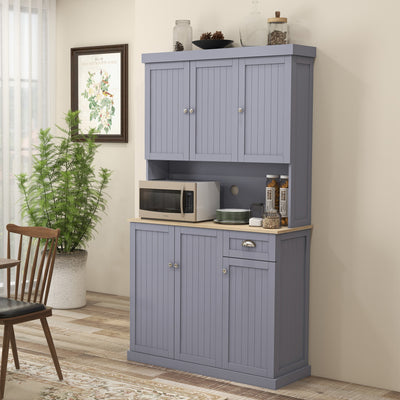 Tall Freestanding Kitchen Cabinet With Drawer and Open Countertop For Storage, Grey