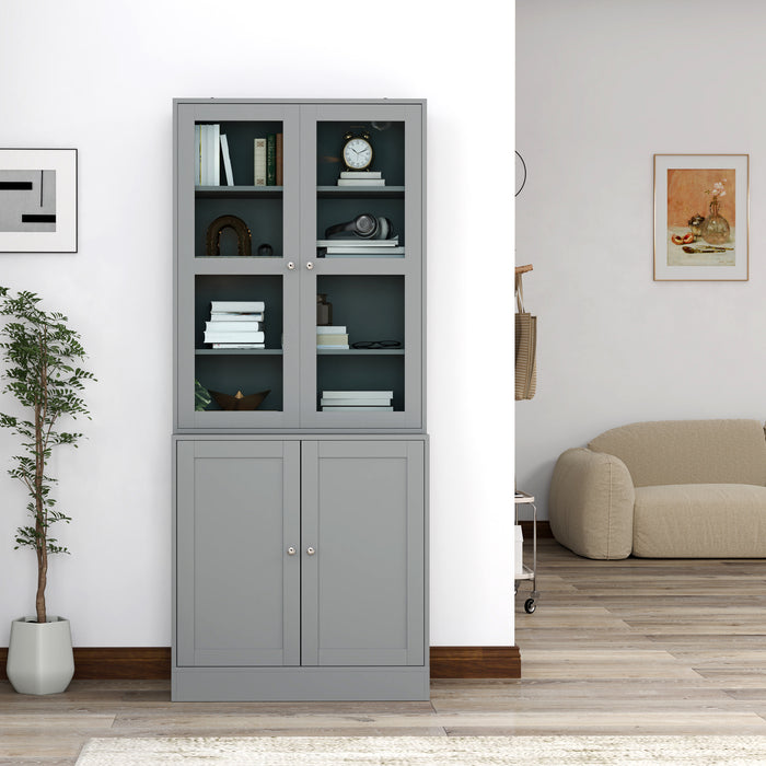 Grey Double Storage Display Cabinet with Shelves by HOMCOM