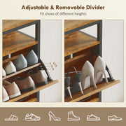 Shoe Storage Cabinet with 4 Flip Drawers and Open Shelf Ideal for Hallways, Rustic Brown