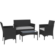 4pc Rattan Garden Furniture Conversation Set with Cushions and Tempered Glass Table for Outdoor Relaxing Outsunny