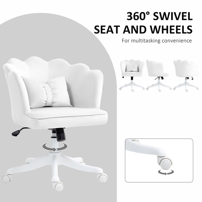 White Velvet Feel Petal Back Office Chair with Swivel and Height Adjustment by HOMCOM