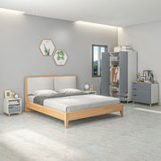 3 Piece Bedroom Furniture Set With Wardrobe And Storage Drawers For Home, Grey and White AOSOM