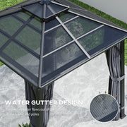 3m x 3m Hardtop Garden Gazebo with Polycarbonate Roof and Netting Dark Grey by Outsunny