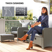 Five Piece Grey Rattan Garden Sofa Set with Coffee Table and Ottomans by Outsunny