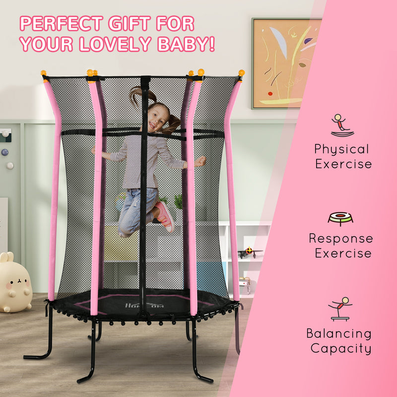 Pink Kids Trampoline with Safety Enclosure for Ages 3-10 by HOMCOM