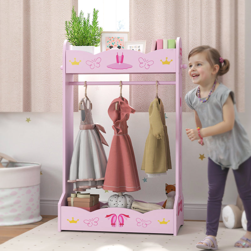 Kids Clothes Rail with Storage Shelves for Ages 3-8 Pink by AIYAPLAY