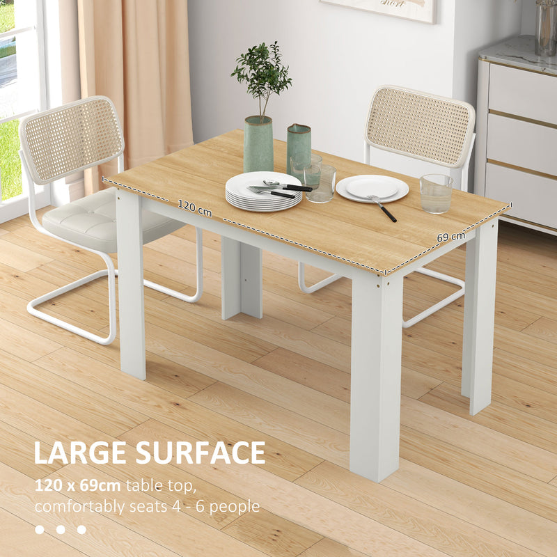 Dining Table for Small Spaces Seats 6 Easy Clean Wood Effect Oak White AOSOM