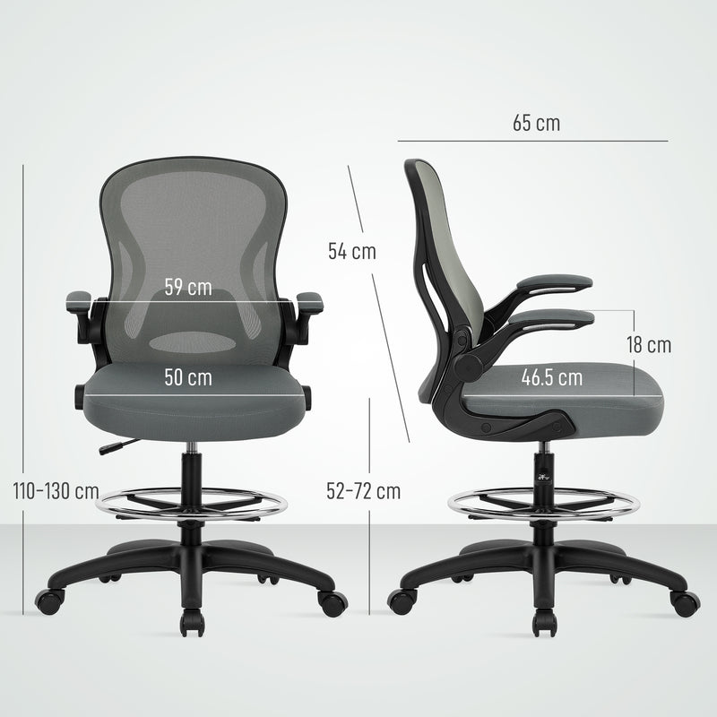 Ergonomic Mesh Draughtsman Chair with Lumbar Support and Foot Ring for Standing Desk Charcoal Grey